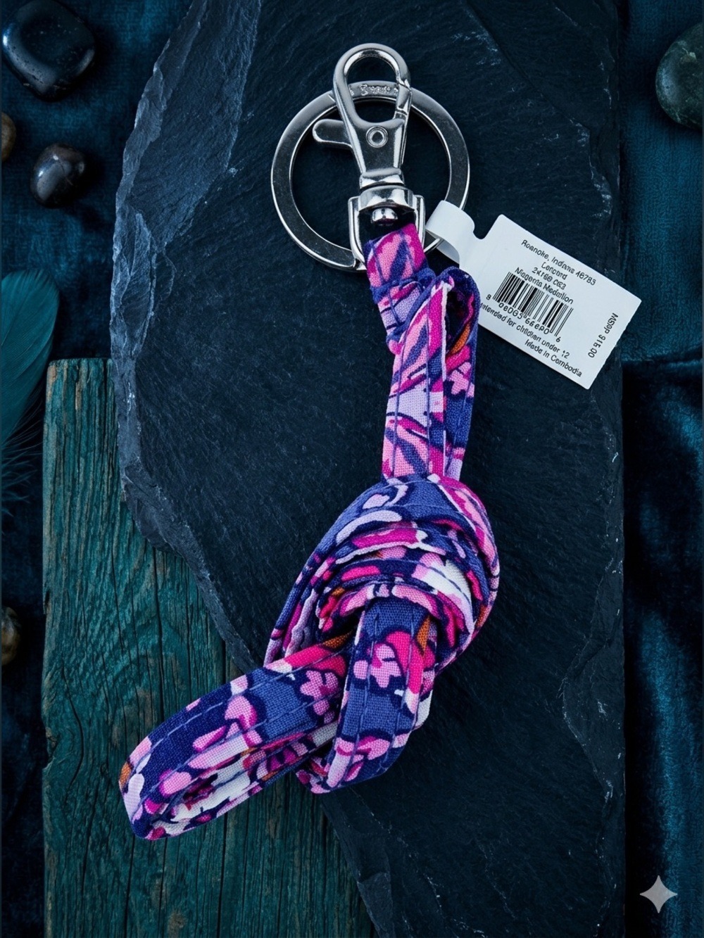 Vera Bradley Lanyard and Key Holder Purple Pink Floral Knot Keychain